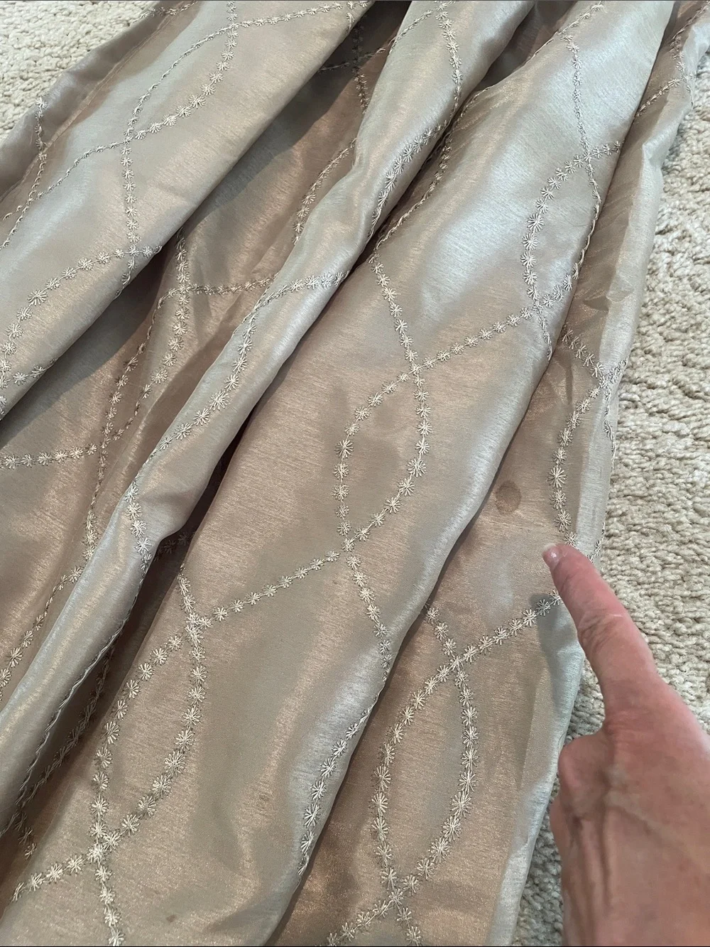 Neutral Taupe Drapery Panels with Embroidered Pattern